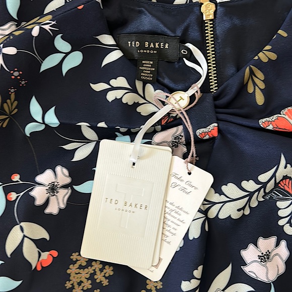 Ted Baker London NWT Kyoto Gardens Bow Neck Navy Floral Dress **Size 0**🔥🔥 - Picture 7 of 7